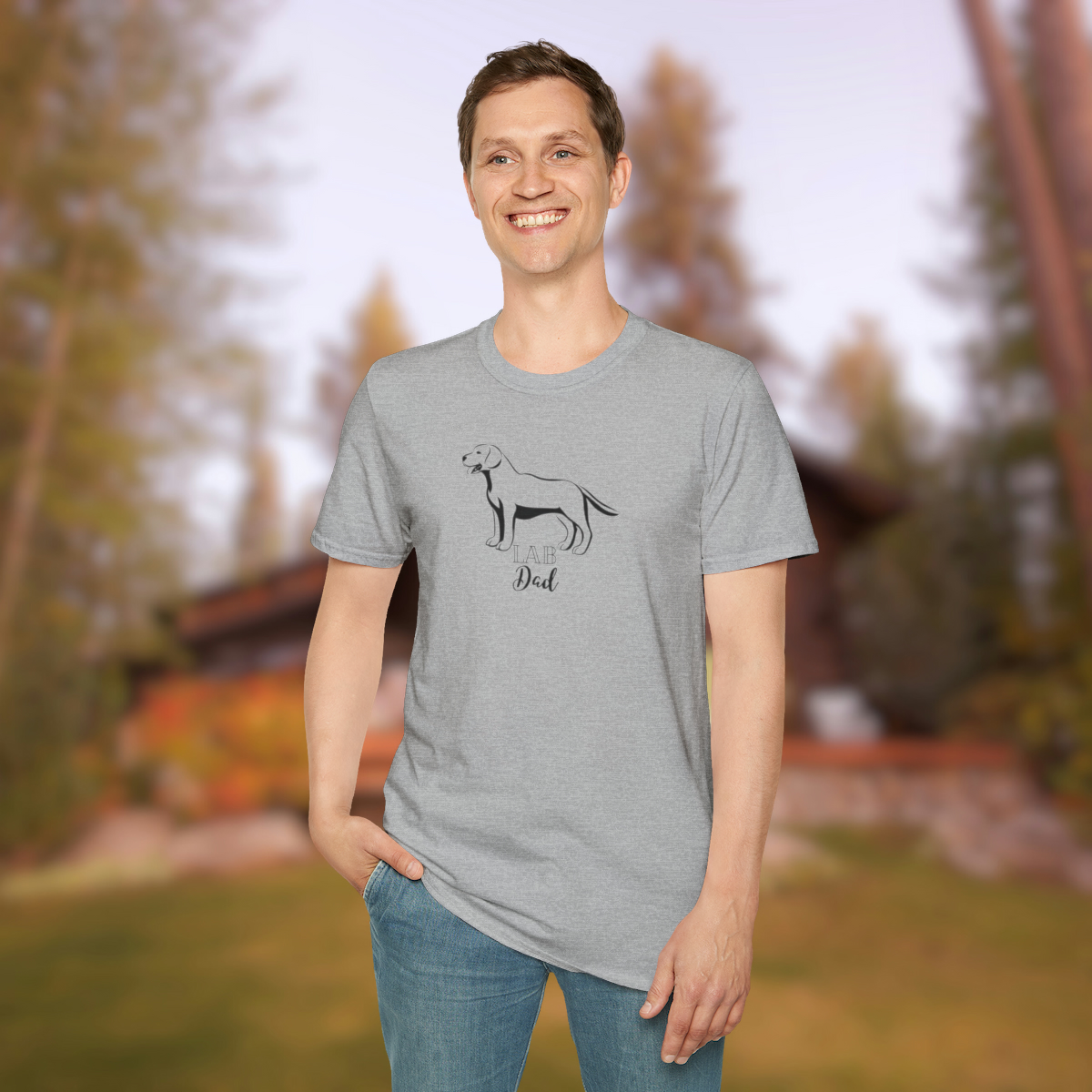 Veterans Rescue Ranch Lab Dad Softstyle Tee, a must-have for dog-loving patriots. Every purchase supports our mission to End #22aDay. Join the pack and make a difference today! #VeteransRescueRanch #DogLovers